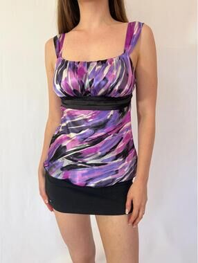 Y2K Iz Byer Watercolor Graphic Purple Milkmaid Business Casual Cami